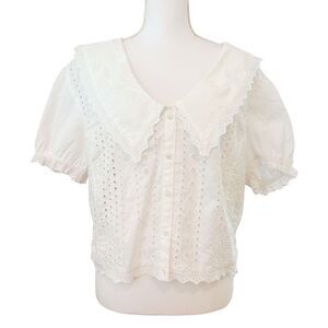 NWOT American Eagle Ruffle Collar Eyelet Crop Top Size XL Boho